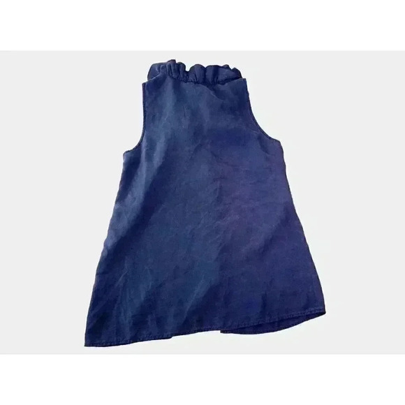 J. Crew Women's Ruffle Neck Silk Blouse Button Front Sleeveless Blue Size 2 - Picture 2 of 7